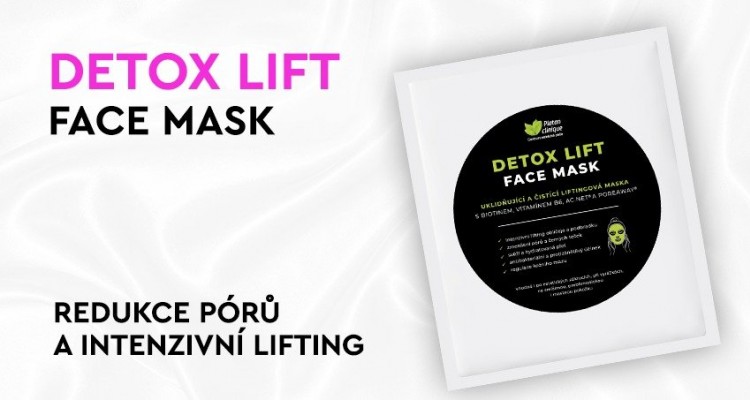 Detox Lift Face  Mask: NOVINKA!  Pořádná očista pokožky se nesmí podcenit. Vyčistěte póry a hydratujte svou pleť těmi správnými nástroji. Naše Detox Lift Face Mask aktivně podporuje zmenšení pórů a odstraňuje nečistoty. 